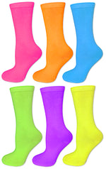 Load image into Gallery viewer, 6 Pack Neon Solid Color Calf High Crew Socks
