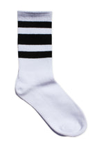 Load image into Gallery viewer, Crew Cut Ankle Height Ribbed Black and White Striped Socks
