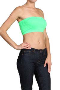 Sexy Seamless Bandeau Cropped Tube Top Strapless Spandex Tank T-Shirt - Neon Nation