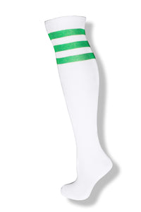 White with Kelly Green Knee High Sock