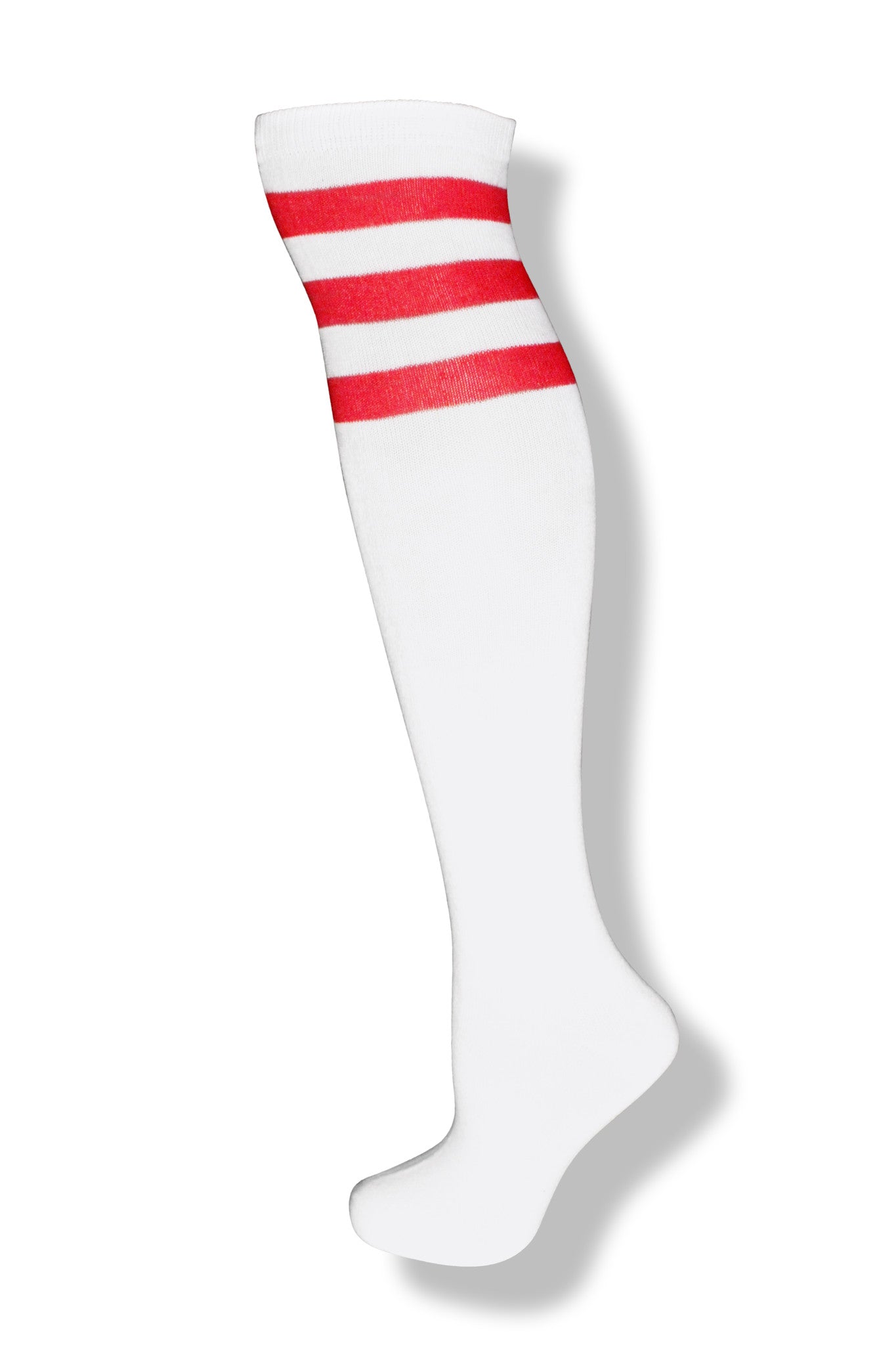White with Red Stripes Knee High Sock