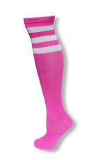 Load image into Gallery viewer, Neon Purple with White Stripes Knee High Sock

