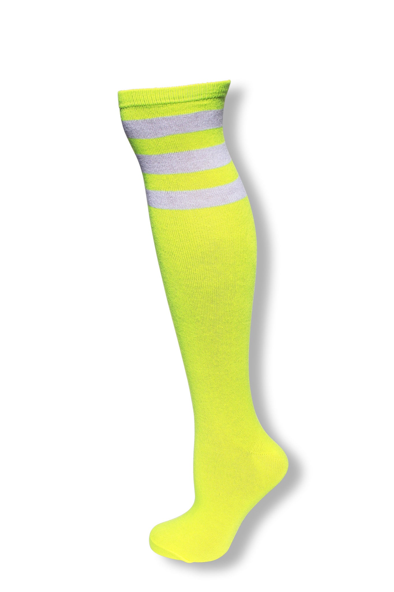 Neon Yellow with White Stripes Knee High Sock