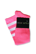 Load image into Gallery viewer, Neon Pink with White Stripes Knee High Sock
