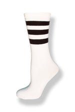 Load image into Gallery viewer, Calf high crew cut white sock with three black stripes
