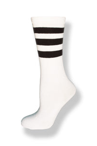 Unisex Mid Calf High White Sock w/ Black Stripes