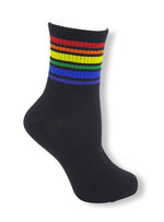 Load image into Gallery viewer, Rainbow Striped Crew Cut Calf Height Ankle Pride Socks
