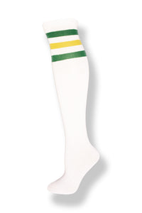 White with Kelly Green and Yellow Stripes Knee High Sock