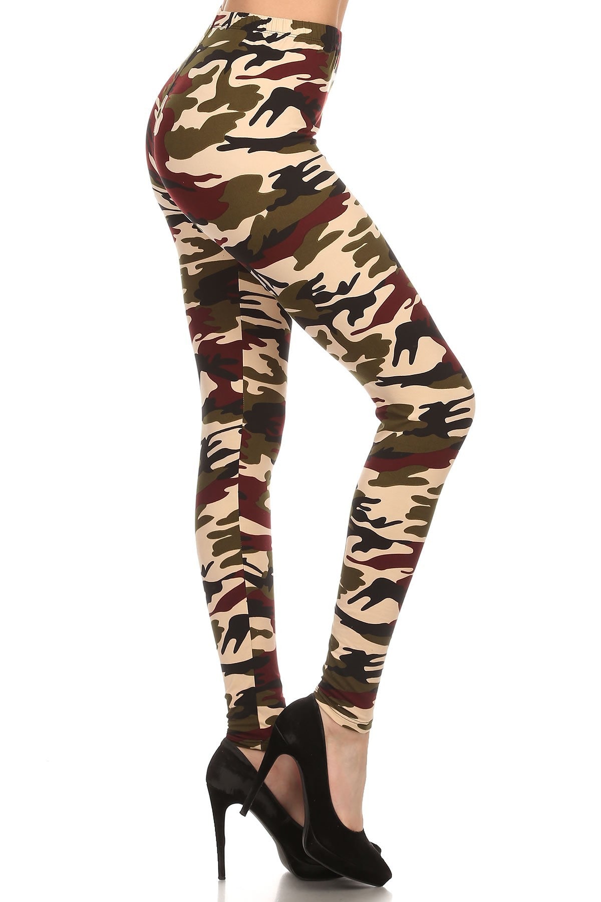 Camo Army Print Pattern Leggings w/ Banded Waist
