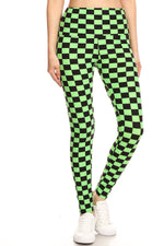 Load image into Gallery viewer, Neon Checkered Pattern Leggings w/ Banded Waist
