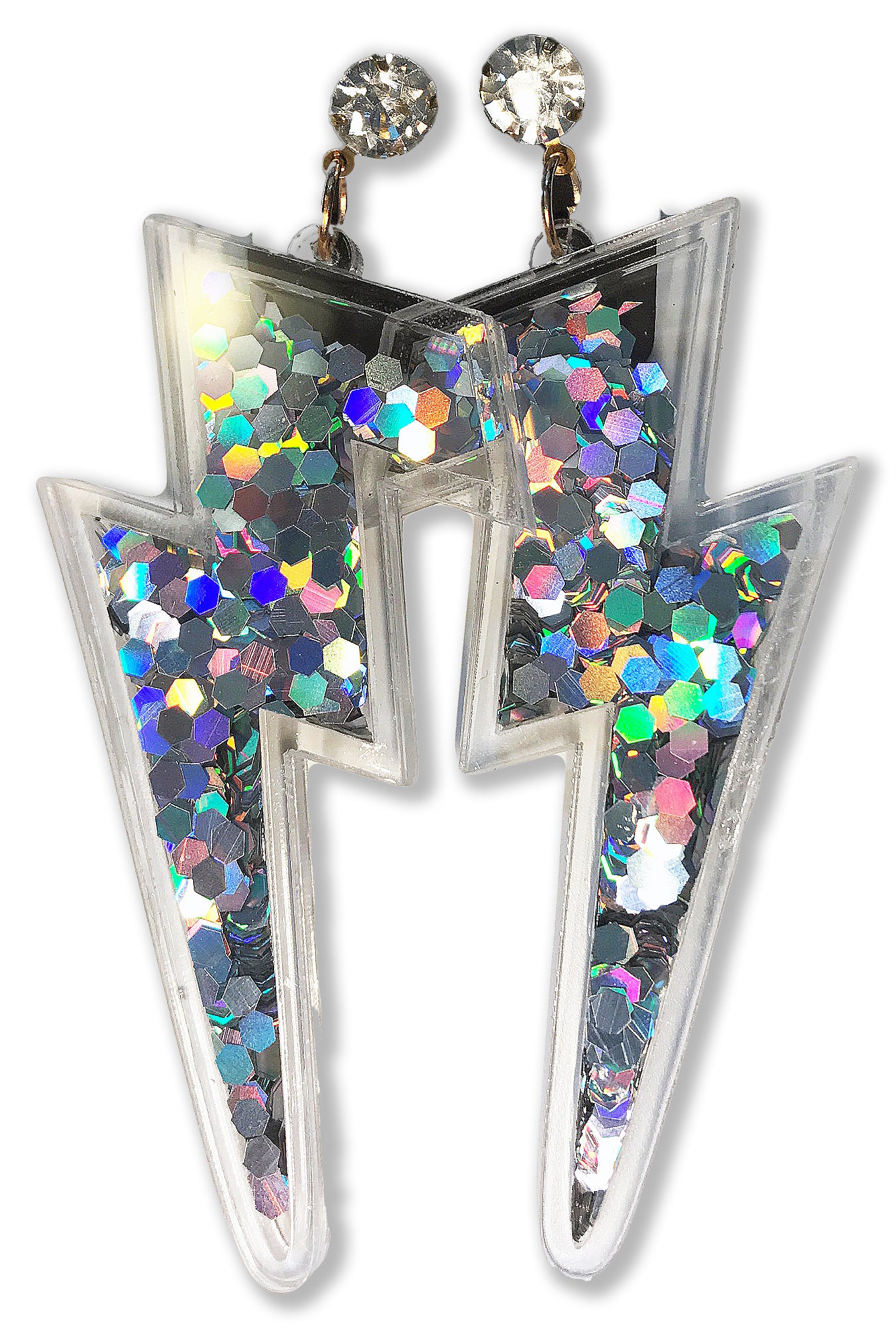 Lightning Bolt Earrings with Glitter Sparkle Sequins Inside