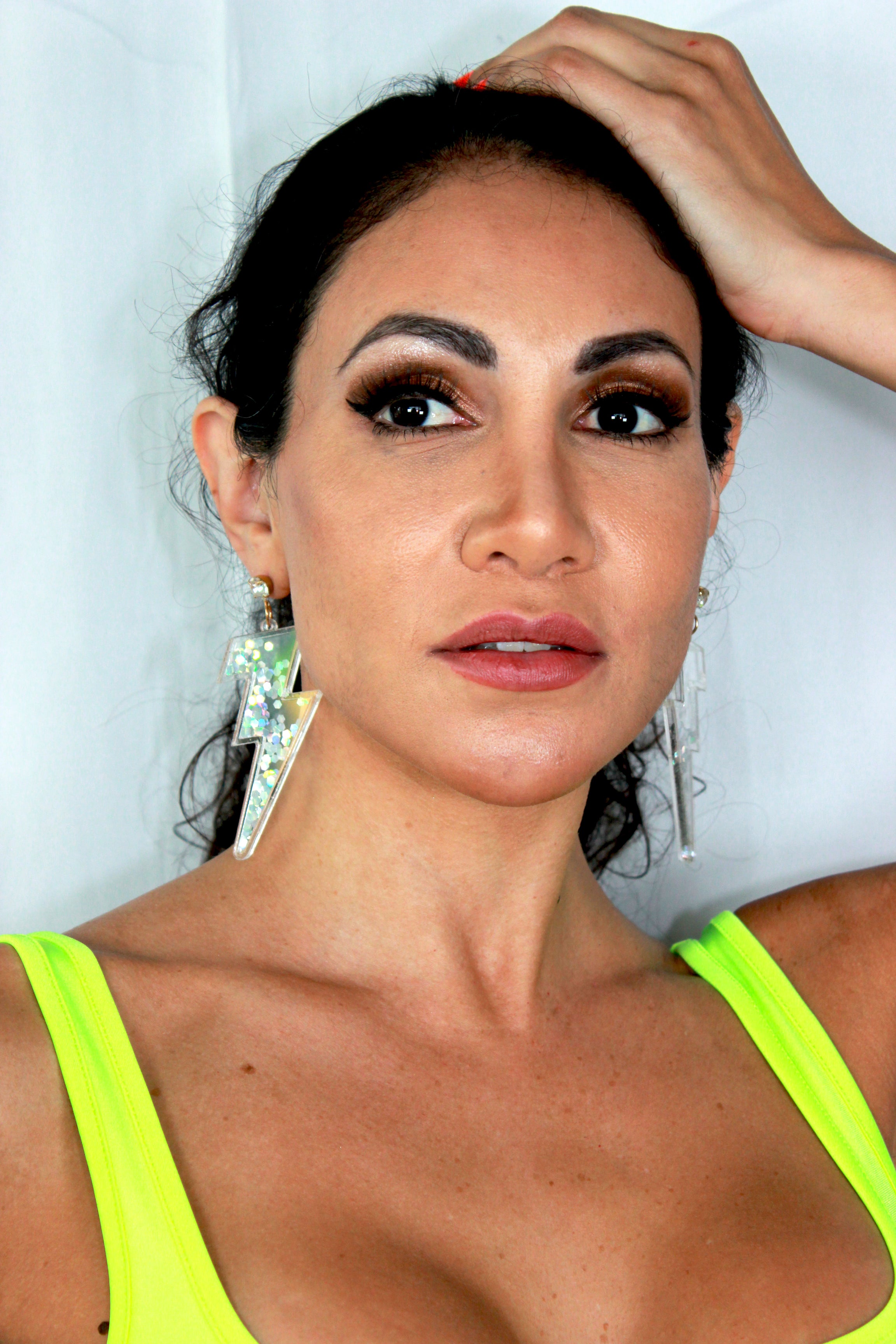 Lightning Bolt Earrings with Glitter Sparkle Sequins Inside