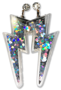 Lightning Bolt Earrings with Glitter Sparkle Sequins Inside