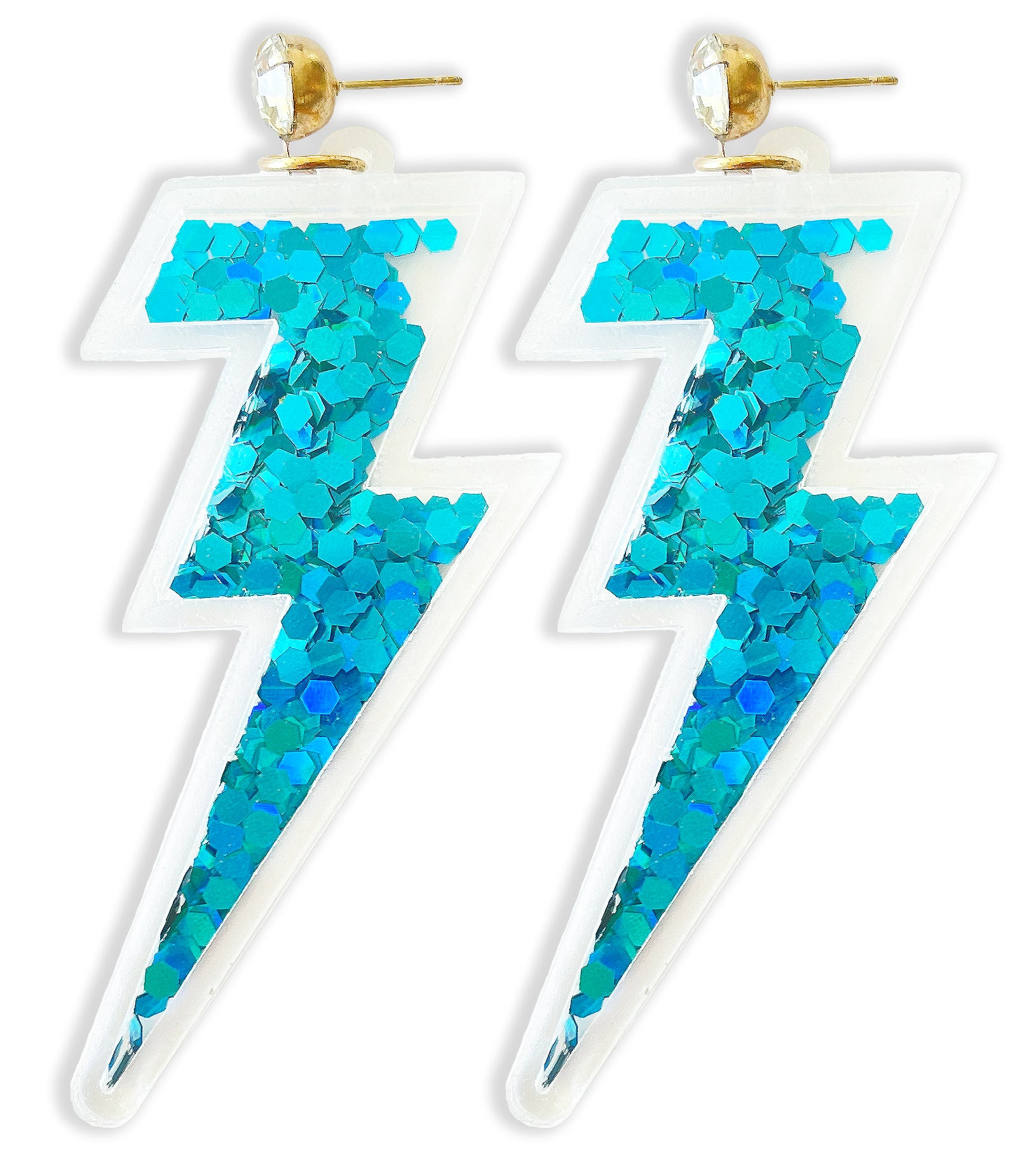 Lightning Bolt Earrings with Glitter Sparkle Sequins Inside