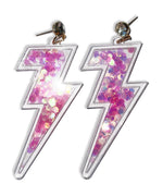 Load image into Gallery viewer, Lightning Bolt Earrings with Glitter Sparkle Sequins Inside
