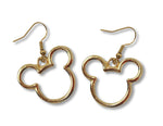 Load image into Gallery viewer, Gold-tone mouse ear shaped dangle earrings
