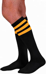 Load image into Gallery viewer, Black knee-high socks with neon orange stripes
