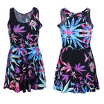 Load image into Gallery viewer, Neon Purple Pink &amp; Blue Weed Marijuana Leaf Print Mini Dress Quality Spandex - Neon Nation
