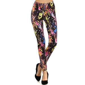 Neon Thrown Splattered Paint Leggings Graphic Bright Color Trendy Fashion Pants - Neon Nation