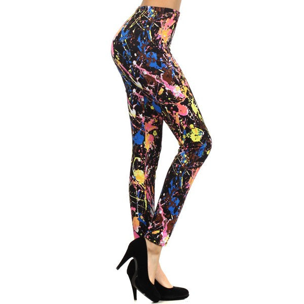 Neon Thrown Splattered Paint Leggings Graphic Bright Color Trendy Fashion Pants - Neon Nation