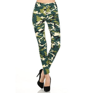 Green Camouflage Camo Graphic Print Pattern Sexy High Waist Leggings Pants - Neon Nation