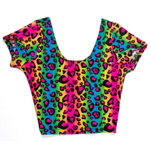 Neon Rainbow Animal Leopard Print Tank Crop Top Sexy Spandex Shirt Rave Costume - Neon Nation