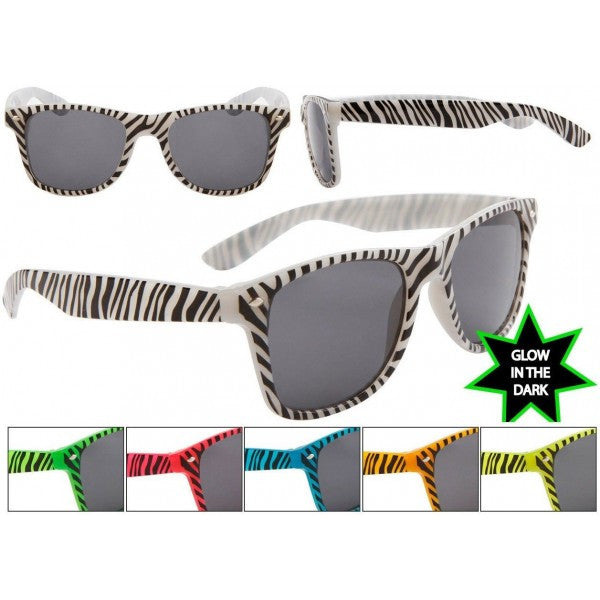 Glow In The Dark Zebra Print Wayfarer Sunglasses - Neon Nation