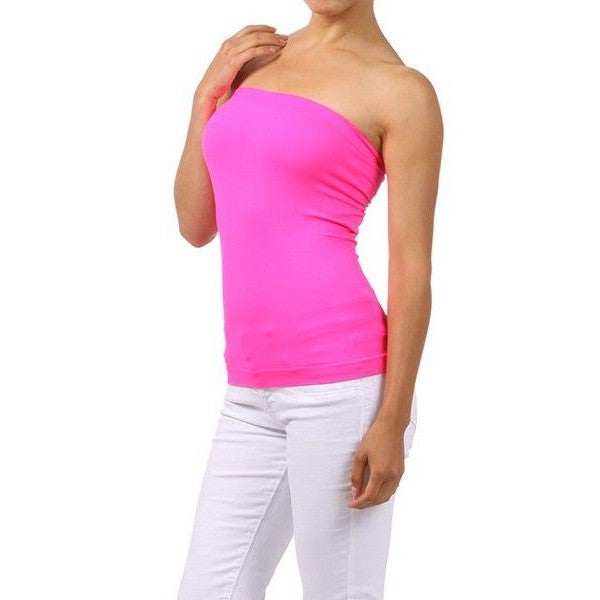 Solid Seamless NEON Pink Strapless Tank Top - Neon Nation