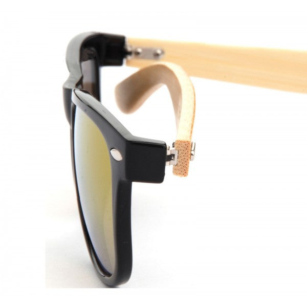 Hand Made Wayfarer Sunglasses w/ Bamboo Wood Temples & Mirrored Lens - Neon Nation