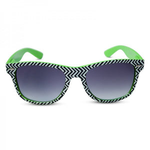 Neon Frame w/ Black & White Zig Zag Chevron Pattern Print Wayfarer Sunglasses - Neon Nation