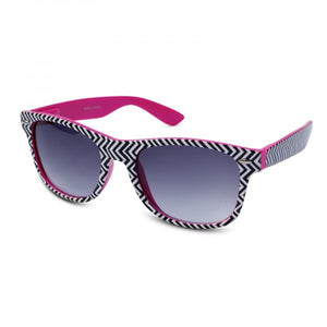 Neon Frame w/ Black & White Zig Zag Chevron Pattern Print Wayfarer Sunglasses - Neon Nation