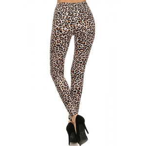 Brown Cheetah Animal Print Lined Leggings Pants w/ Elastic Waist - Neon Nation