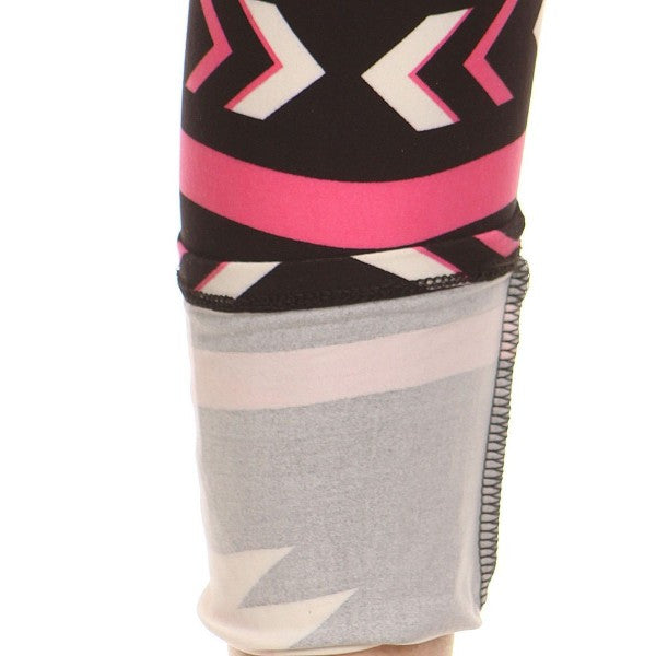 Pink/Black Aztec Tribal Geometric Navajo Print Pattern Leggings Pants - Neon Nation