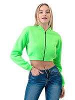 Load image into Gallery viewer, Casual Crop Top Fleece Jacket with Contrast Zipper
