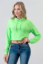 Load image into Gallery viewer, Pull Over Crop Top Long Sleeve Hoodie with Drawstrings
