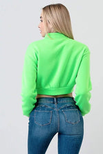 Load image into Gallery viewer, Casual Crop Top Fleece Jacket with Contrast Zipper
