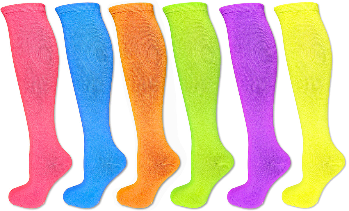6 Pack Neon Solid Color Knee High Tube Socks