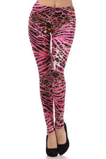 Load image into Gallery viewer, Metallic Neon Animal Zebra Print Leggings with Gold Accents Pants
