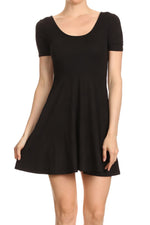 Load image into Gallery viewer, Basic Short Sleeve Scoup Neck Solid Color Flared A-Line Dress
