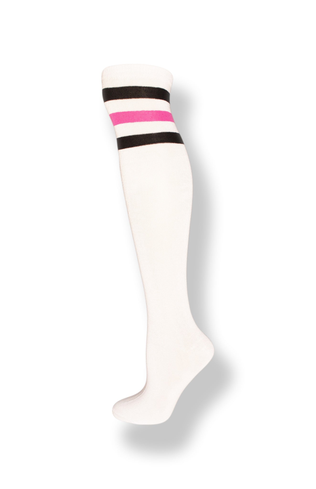 White with Black and Neon Pink Stripes Knee High Sock