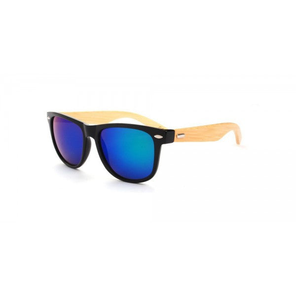 Hand Made Wayfarer Sunglasses w/ Bamboo Wood Temples & Mirrored Lens - Neon Nation