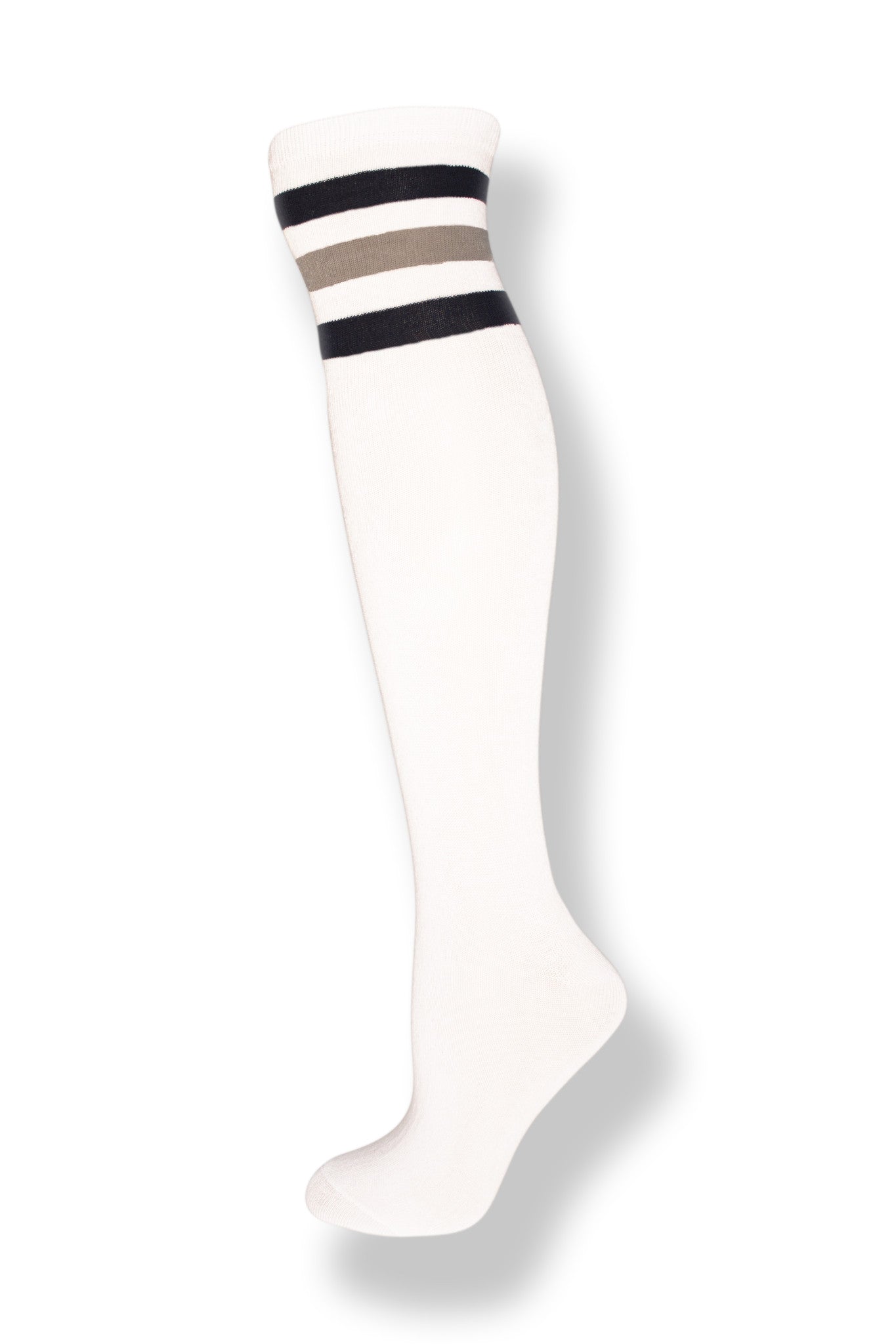 White with Navy and Gray Stripes Knee High Sock