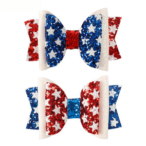 2 Pack 3" 4th Of July Glitter Sparkle Hair Bow with Alligator Clip