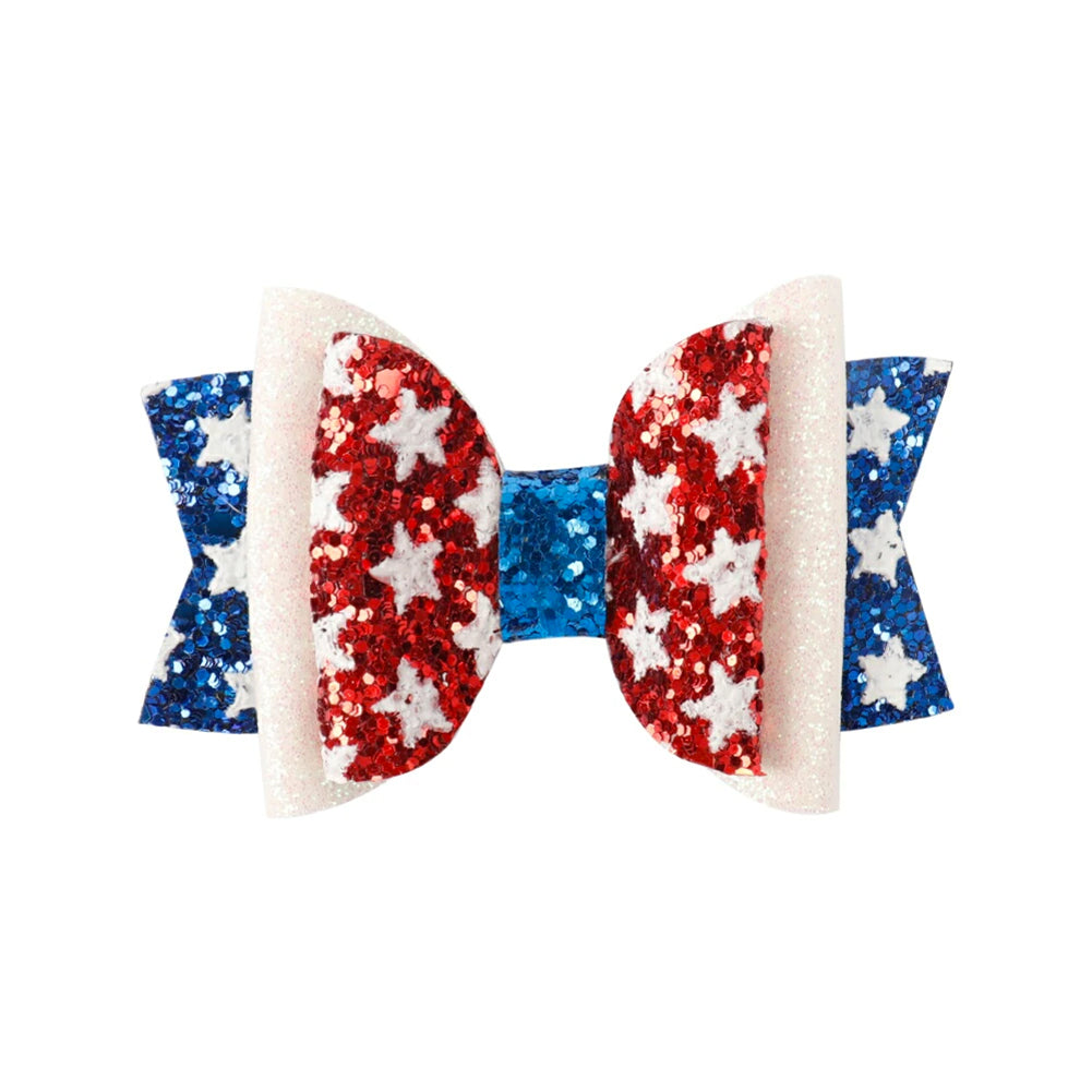 2 Pack 3" 4th Of July Glitter Sparkle Hair Bow with Alligator Clip