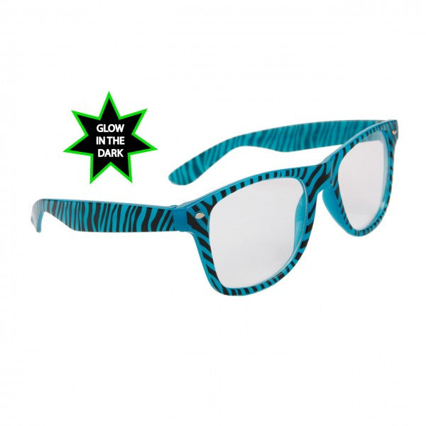 Zebra Print Glow In The Dark Wayfarer Style Clear Lens Glasses /Sunglasses Trend