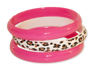 3 Pack Bangles w/ Cheetah Print 80s Style Bracelets