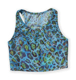 Load image into Gallery viewer, Printed Sleeveless Racerback Crop Top T-Shirt (Blue and Green Glitter Animal Print)
