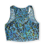Load image into Gallery viewer, Printed Sleeveless Racerback Crop Top T-Shirt (Blue and Green Glitter Animal Print)
