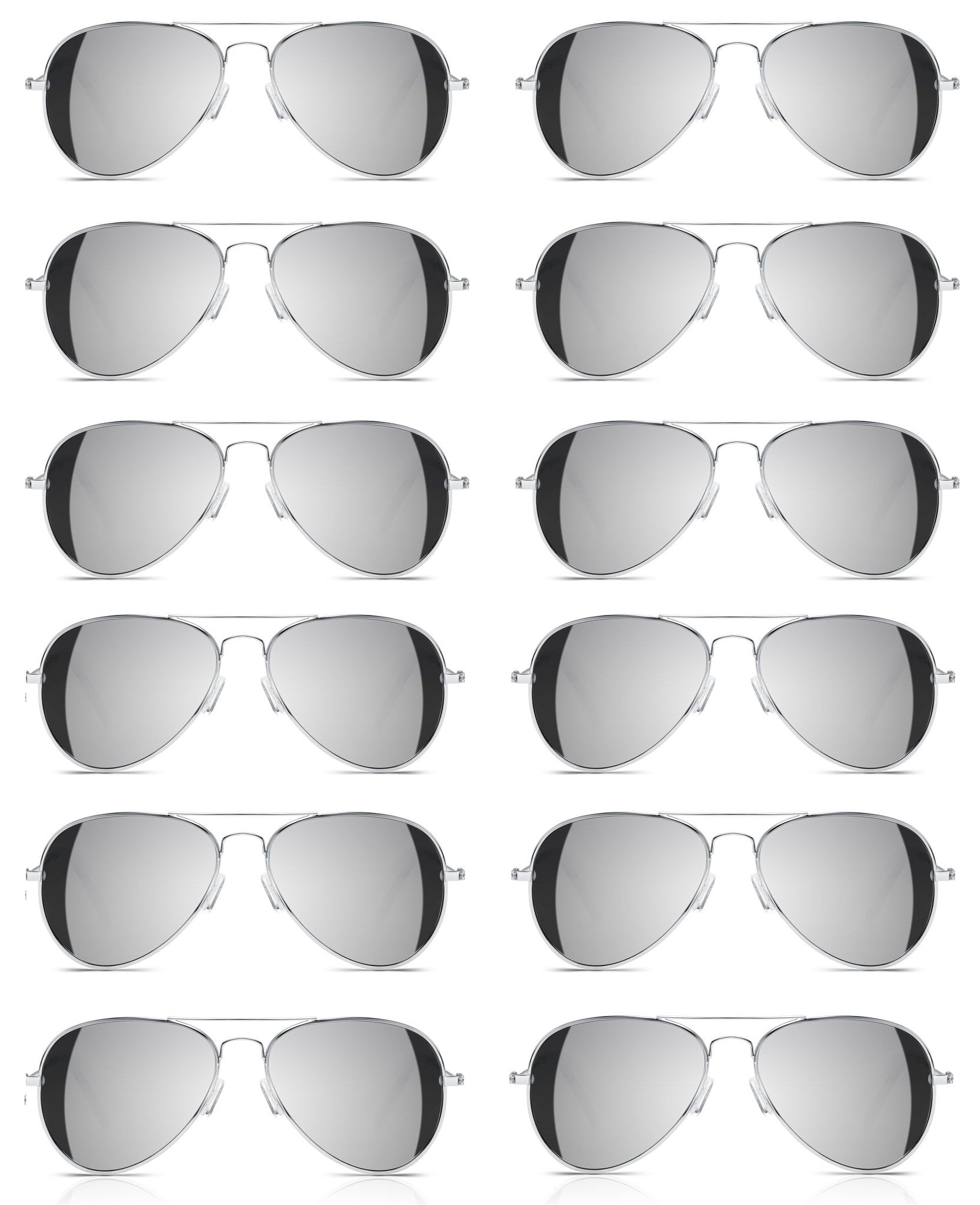 *LOT OF 12* Full Mirror Aviator Sunglasses w/ Metal Silver Frame Classic Retro - Neon Nation