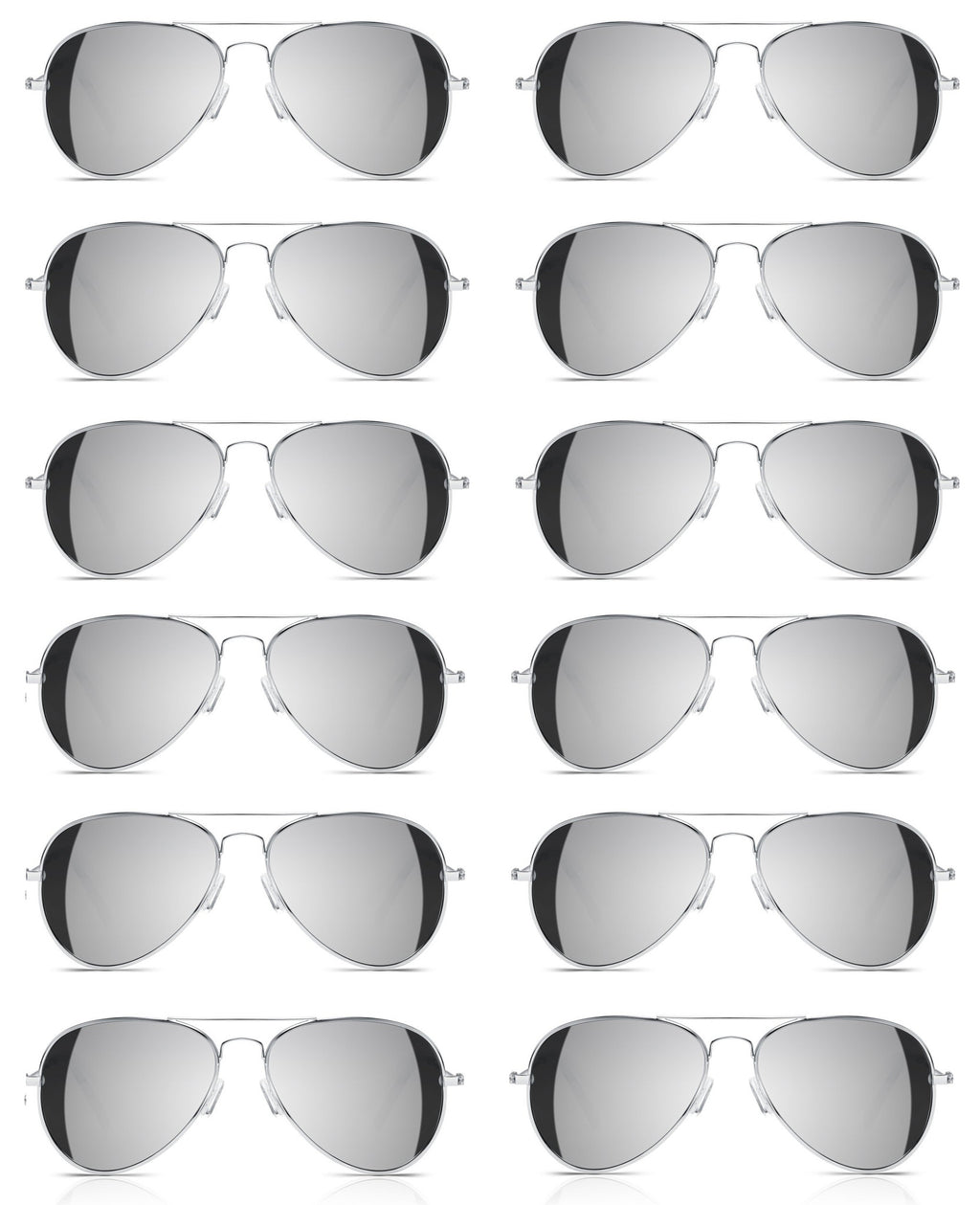 *LOT OF 12* Full Mirror Aviator Sunglasses w/ Metal Silver Frame Classic Retro - Neon Nation